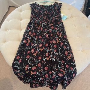 CeCe black floral maxi dress with smocked top NWT